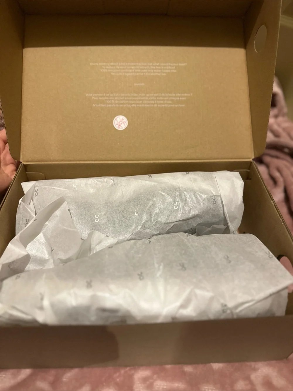 On Running Shoe Box in Beige with Gold Logo